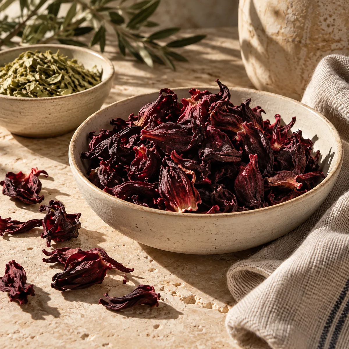 Dried hibiscus and herbs — illustrative image